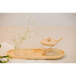 Açucareiro de vidro com tampa de bambu