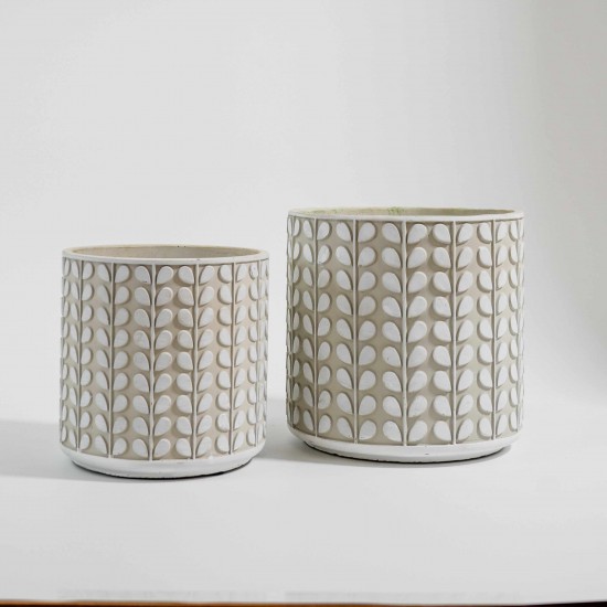 CACHEPOT EM CIMENTO TEXTURA FOLHAS
