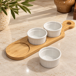 CONJUNTO PETISQUEIRAS COM BANDEJA DE BAMBU