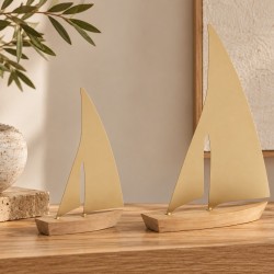 ESCULTURA BARCO EM MADEIRA E METAL G