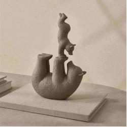 Escultura Ursos em Poliresina Cinza