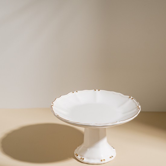 PORTA DOCE COM PÉ CRISTAL BRANCO COM OURO