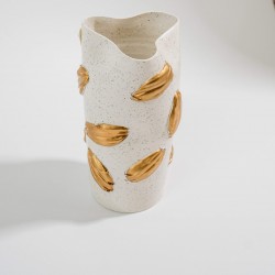 VASO DECORATIVO CERÂMICA (BRANCO DOURADO)