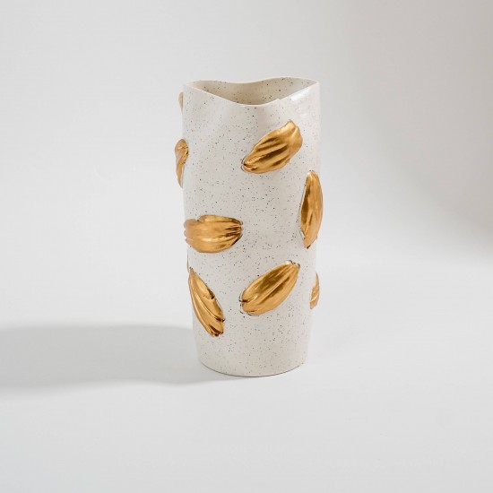 VASO DECORATIVO CERÂMICA (BRANCO DOURADO)