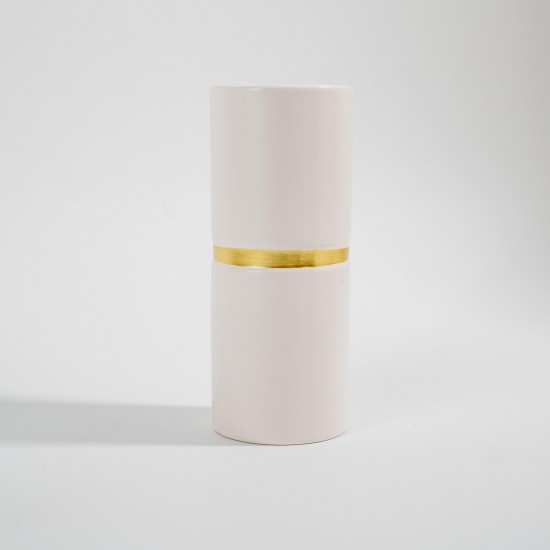 VASO EM CERÂMICA BRANCO FIO DOURADO