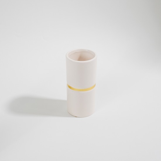 VASO EM CERÂMICA BRANCO FIO DOURADO