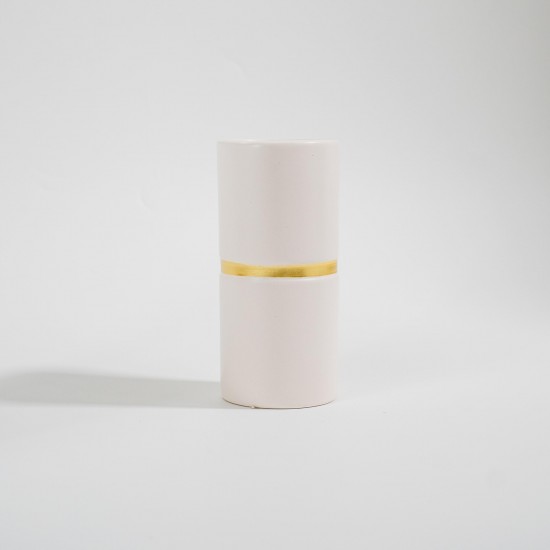 VASO EM CERÂMICA BRANCO FIO DOURADO