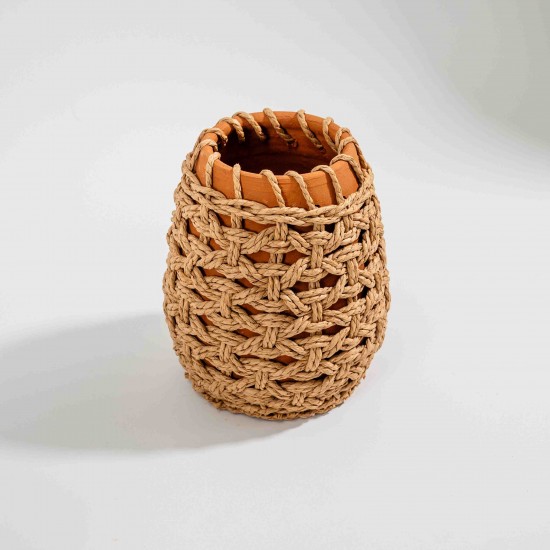 VASO EM CERAMICA COM TRAMA EM PAPEL