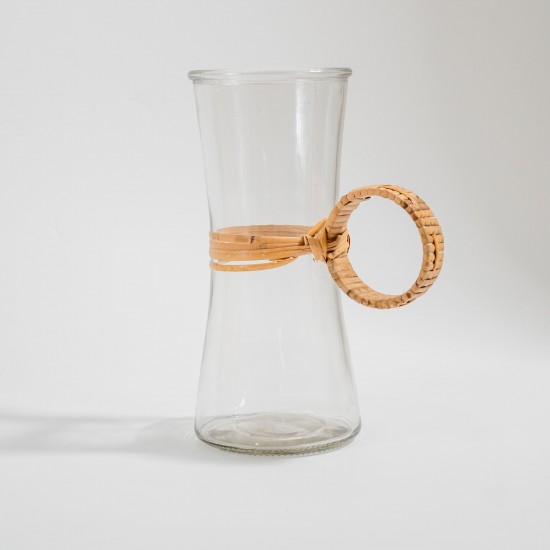 VASO EM VIDRO E FIBRA NATURAL