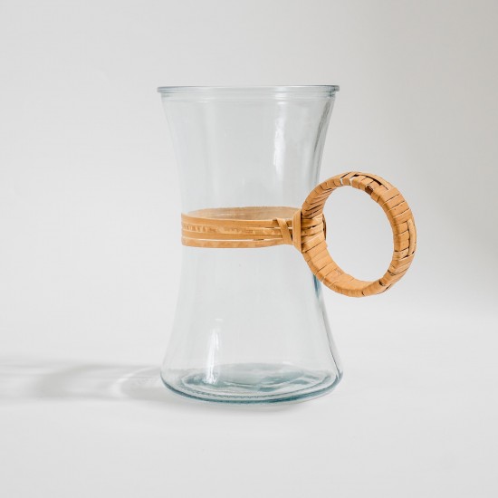 VASO EM VIDRO E FIBRA NATURAL