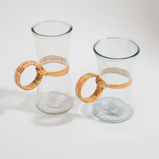 VASO EM VIDRO E FIBRA NATURAL
