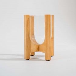 VASO EM VIDRO E MADEIRA