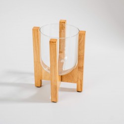 VASO EM VIDRO E MADEIRA