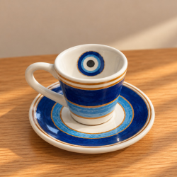 XÍCARA CAFÉ COM PIRES OLHO GREGO AZUL