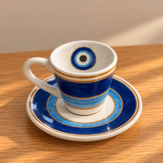 XÍCARA CAFÉ COM PIRES OLHO GREGO AZUL