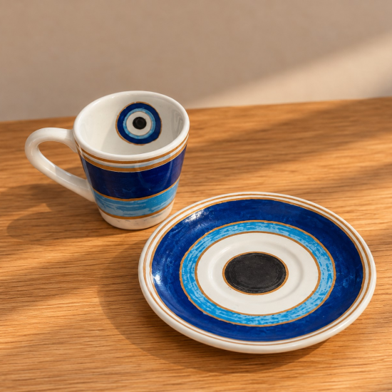 XÍCARA CAFÉ COM PIRES OLHO GREGO AZUL