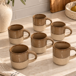 XÍCARAS EM CERÂMICA ESMALTADO BEGE - 6PCS