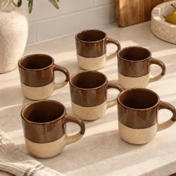 XÍCARAS EM CERÂMICA ESMALTADO MARROM - 6PCS