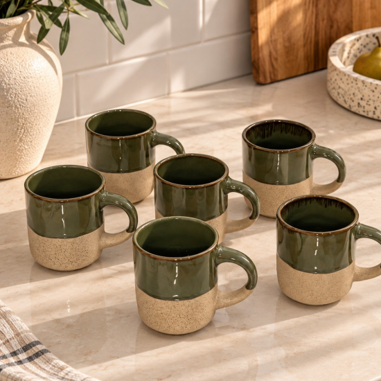 XÍCARAS EM CERÂMICA ESMALTADO MARROM - 6PCS