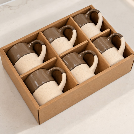 XÍCARAS EM CERÂMICA ESMALTADO MARROM - 6PCS