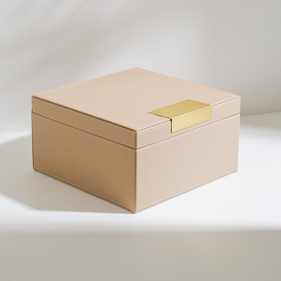 CAIXA EM MDF COM REVESTIMENTO EM PU BEGE