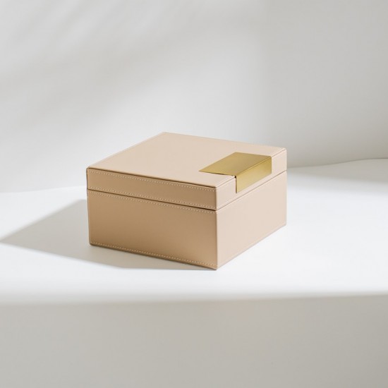 CAIXA EM MDF COM REVESTIMENTO EM PU BEGE