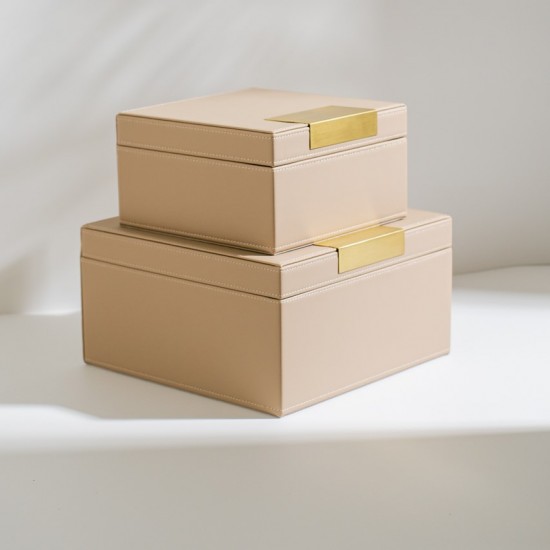 CAIXA EM MDF COM REVESTIMENTO EM PU BEGE