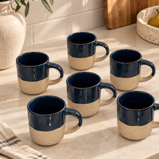XÍCARAS EM CERÂMICA ESMALTADO AZUL - 6PCS